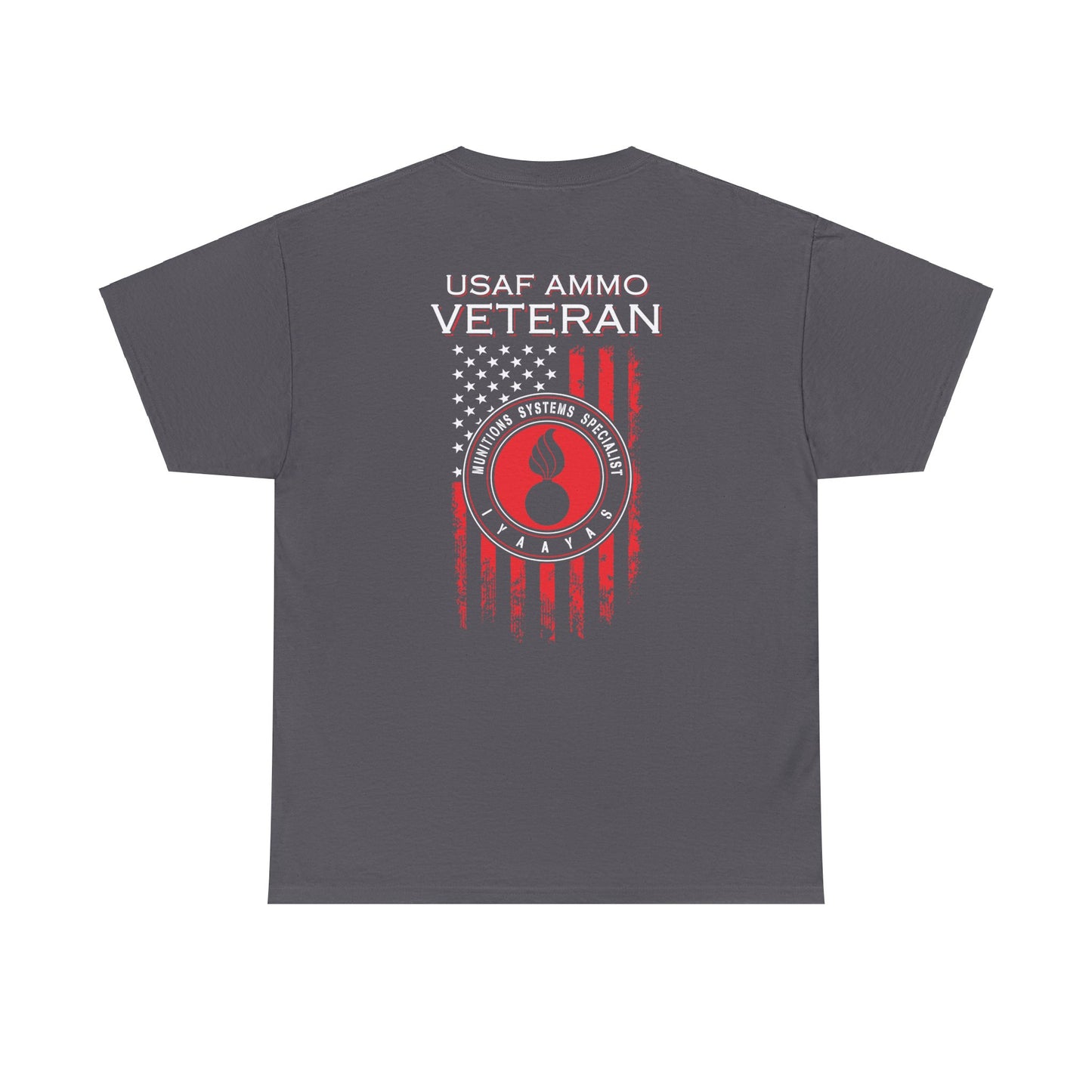 USAF AMMO Veteran Vertical Flag Round Pisspot Logo Munitions Gift Unisex Heavy Cotton Tee