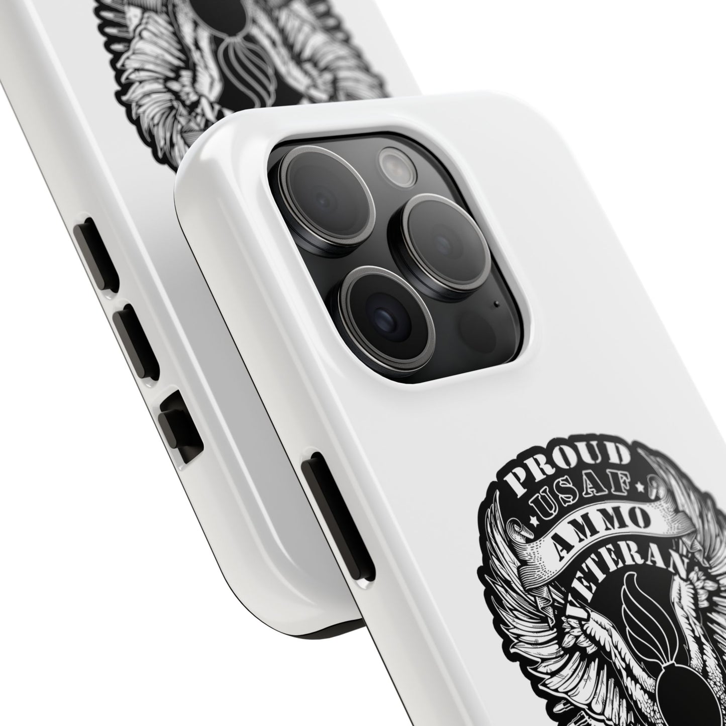 Proud USAF AMMO Veteran 461 2W0 Munitions IYAAYAS Pisspot Eagle Wings Vintage Ribbon Scrolls White Background Tough Phone Cases