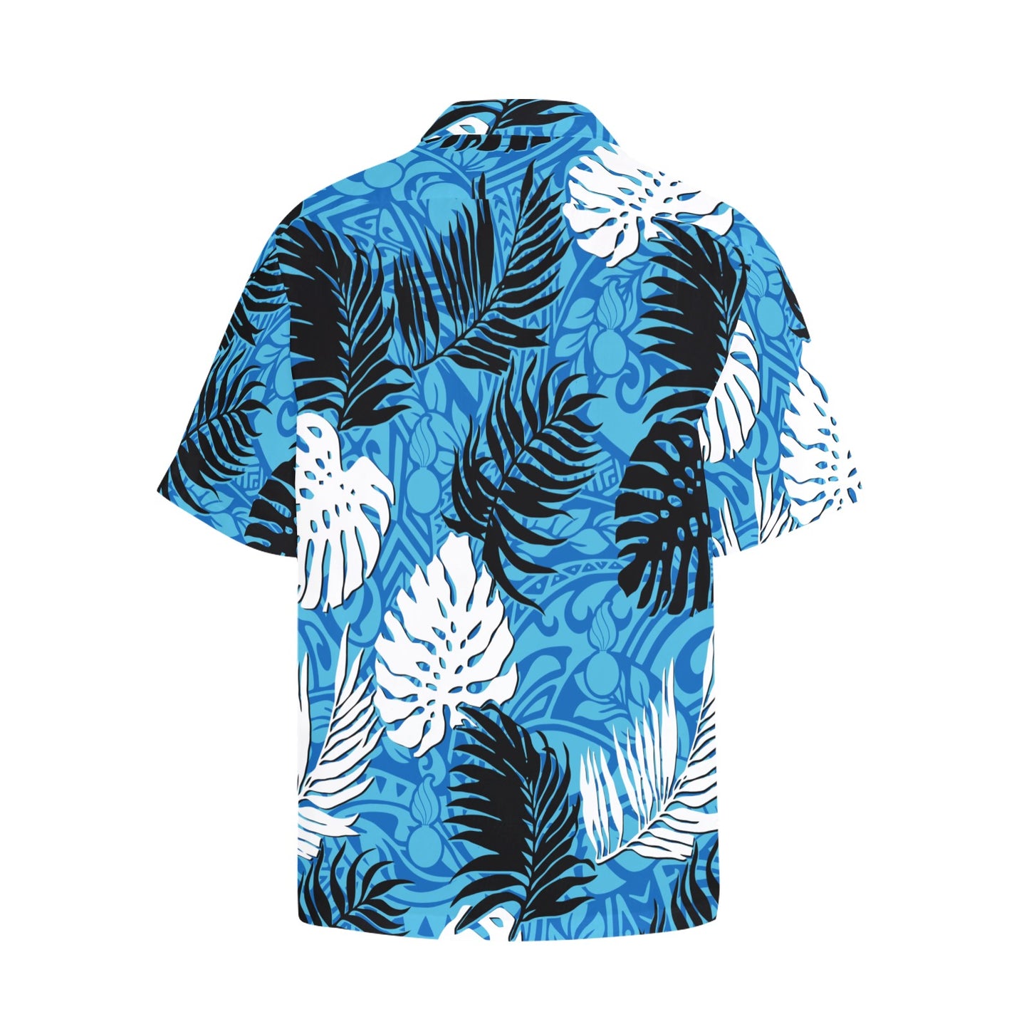 USAF AMMO Two Tone Blue Tribal With Pisspots and White and Black Leaves AMMO Hawaiian Shirt With Front Left Chest Pocket