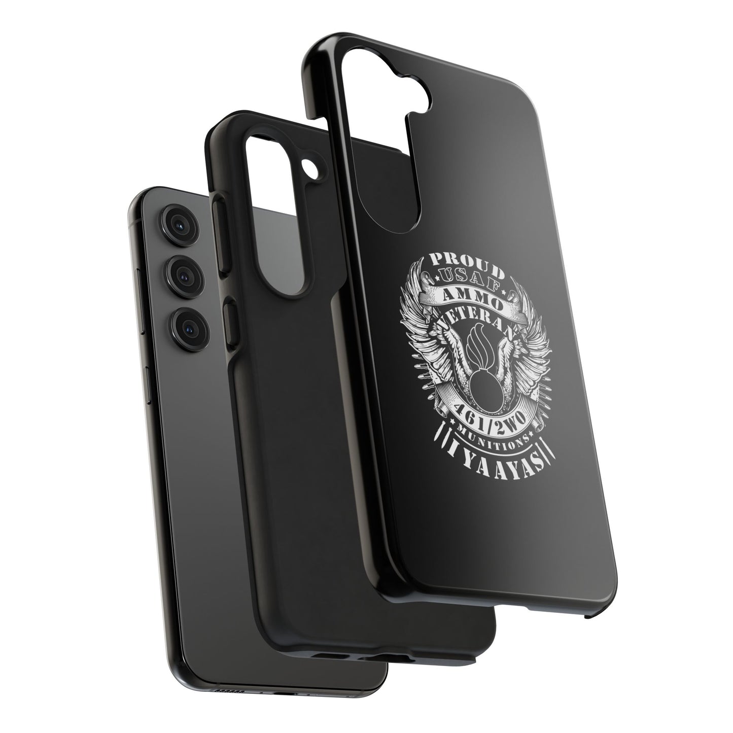 Proud USAF AMMO Veteran 461 2W0 Munitions IYAAYAS Pisspot Eagle Wings Vintage Ribbon Scrolls Black Background Tough Phone Cases