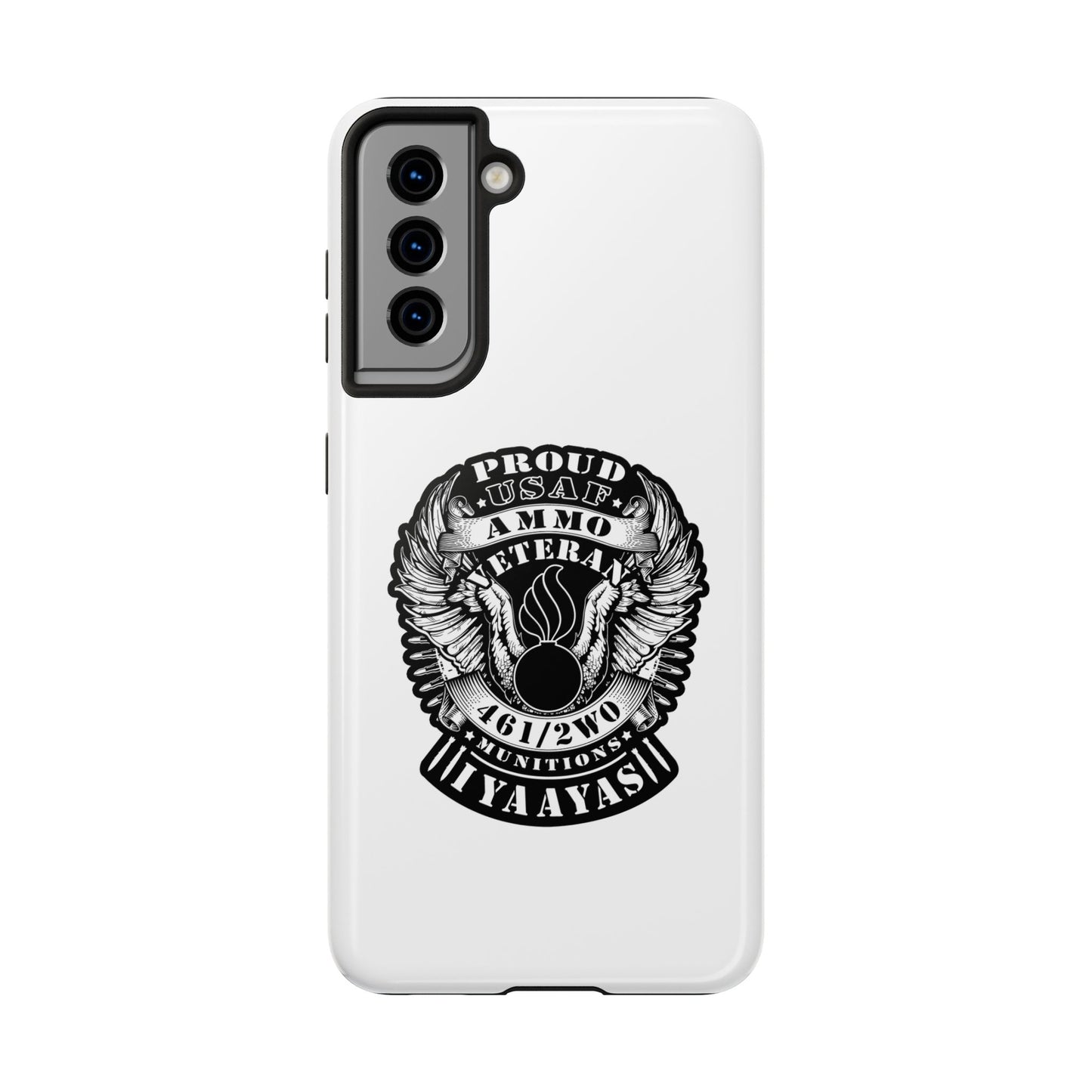 Proud USAF AMMO Veteran 461 2W0 Munitions IYAAYAS Pisspot Eagle Wings Vintage Ribbon Scrolls White Background Tough Phone Cases