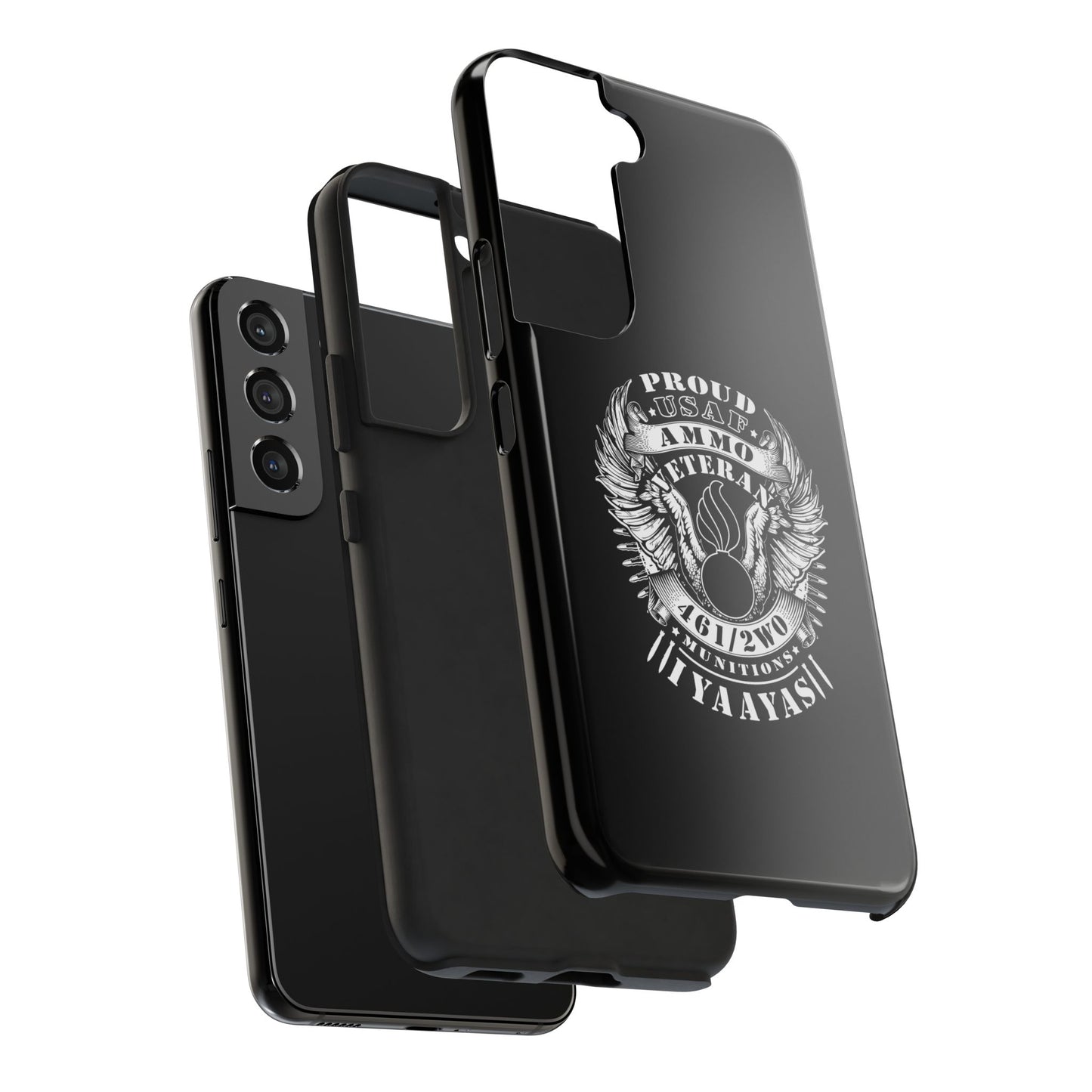 Proud USAF AMMO Veteran 461 2W0 Munitions IYAAYAS Pisspot Eagle Wings Vintage Ribbon Scrolls Black Background Tough Phone Cases