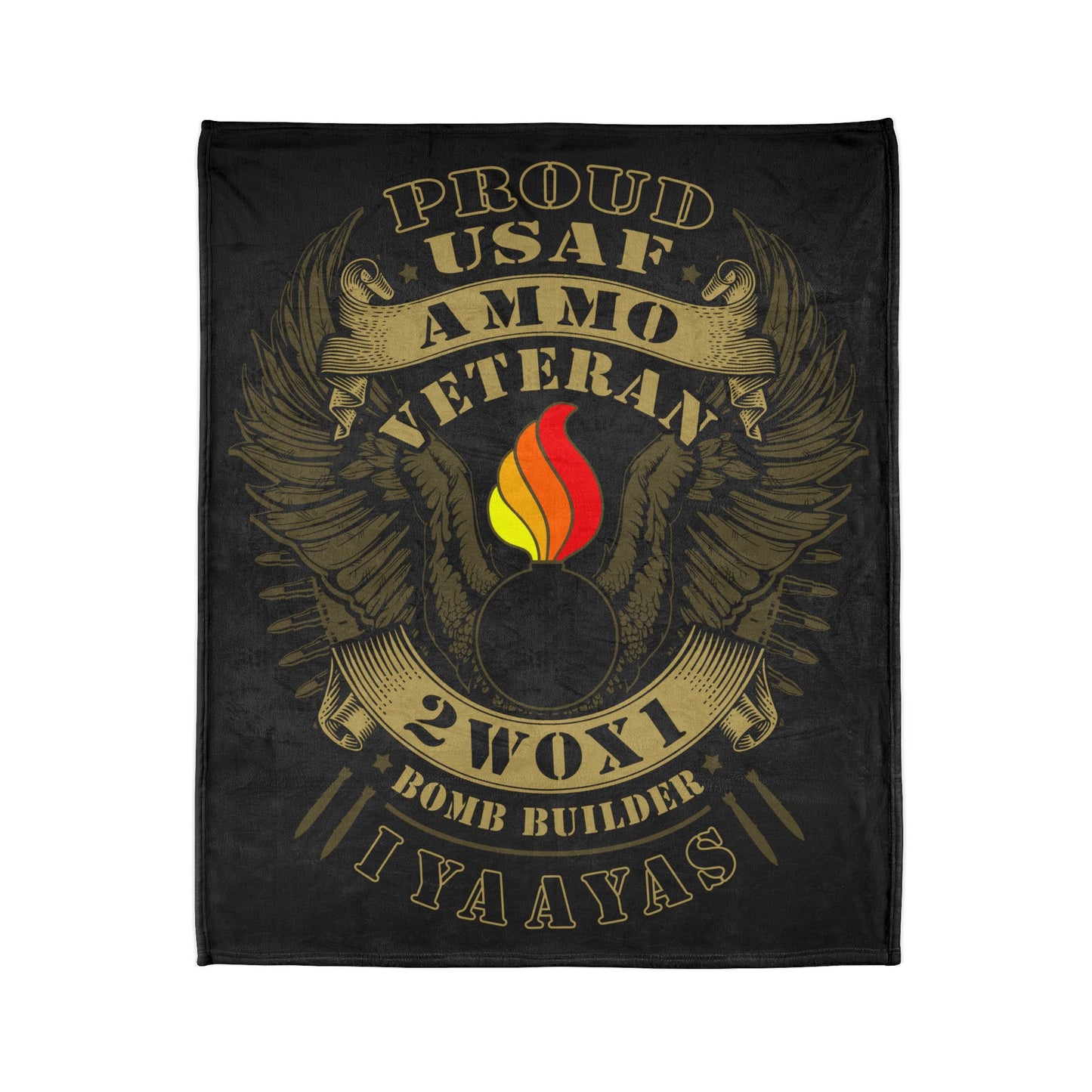 Proud USAF AMMO Veteran 2W0X1 Bomb Builder IYAAYAS Pisspot Eagle Wings Vintage Scroll Ribbons Bomb Silhouettes Soft Polyester 50" x 60" Blanket