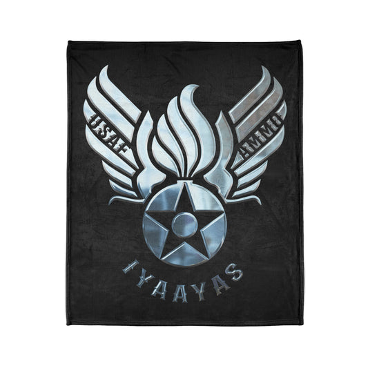 Shiny Chrome Hap Arnold Air Force Logo Combined With Pisspot USAF AMMO IYAAYAS Soft Polyester 50" x 60" Blanket