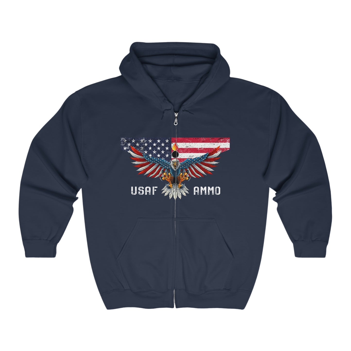 USAF AMMO Eagle Grunge American Flag Pisspot Unisex Heavy Blend™ Full Zip Hooded Sweatshirt