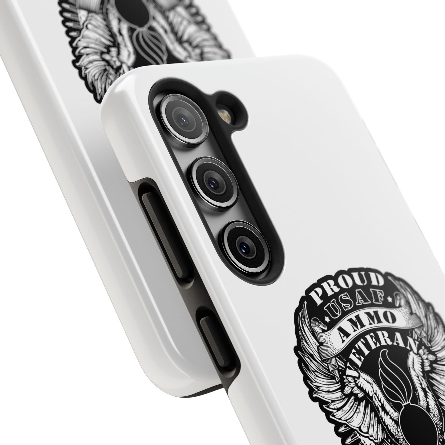 Proud USAF AMMO Veteran 461 2W0 Munitions IYAAYAS Pisspot Eagle Wings Vintage Ribbon Scrolls White Background Tough Phone Cases
