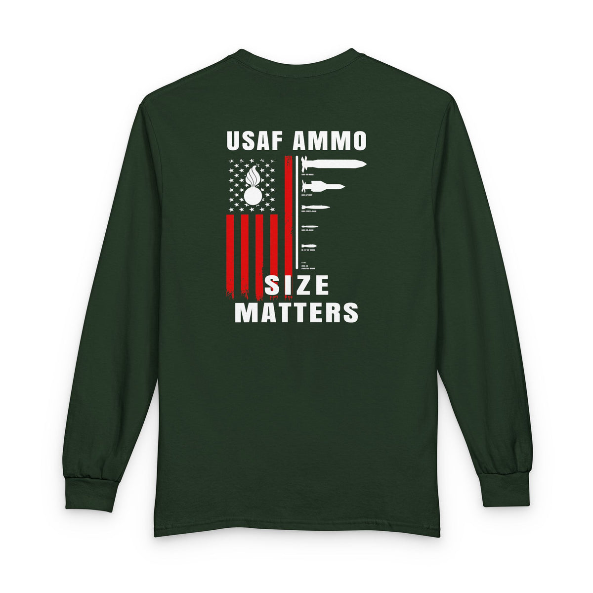 USAF AMMO Size Matters Pisspot American Flag Various Aircraft Bomb Silhouettes IYAAYAS Unisex Long Sleeve T-Shirt