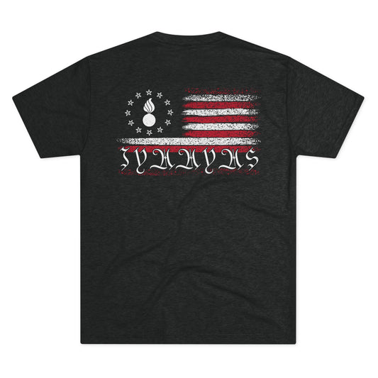 AMMO Pisspot Grunge American Flag Flechette Stars IYAAYAS We The People Style Unisex Tri-Blend Crew Tee