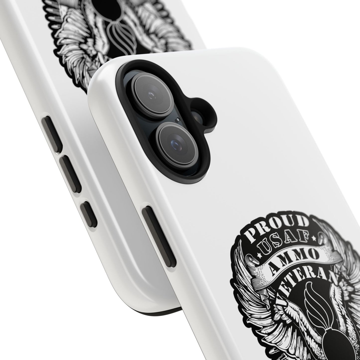 Proud USAF AMMO Veteran 461 2W0 Munitions IYAAYAS Pisspot Eagle Wings Vintage Ribbon Scrolls White Background Tough Phone Cases