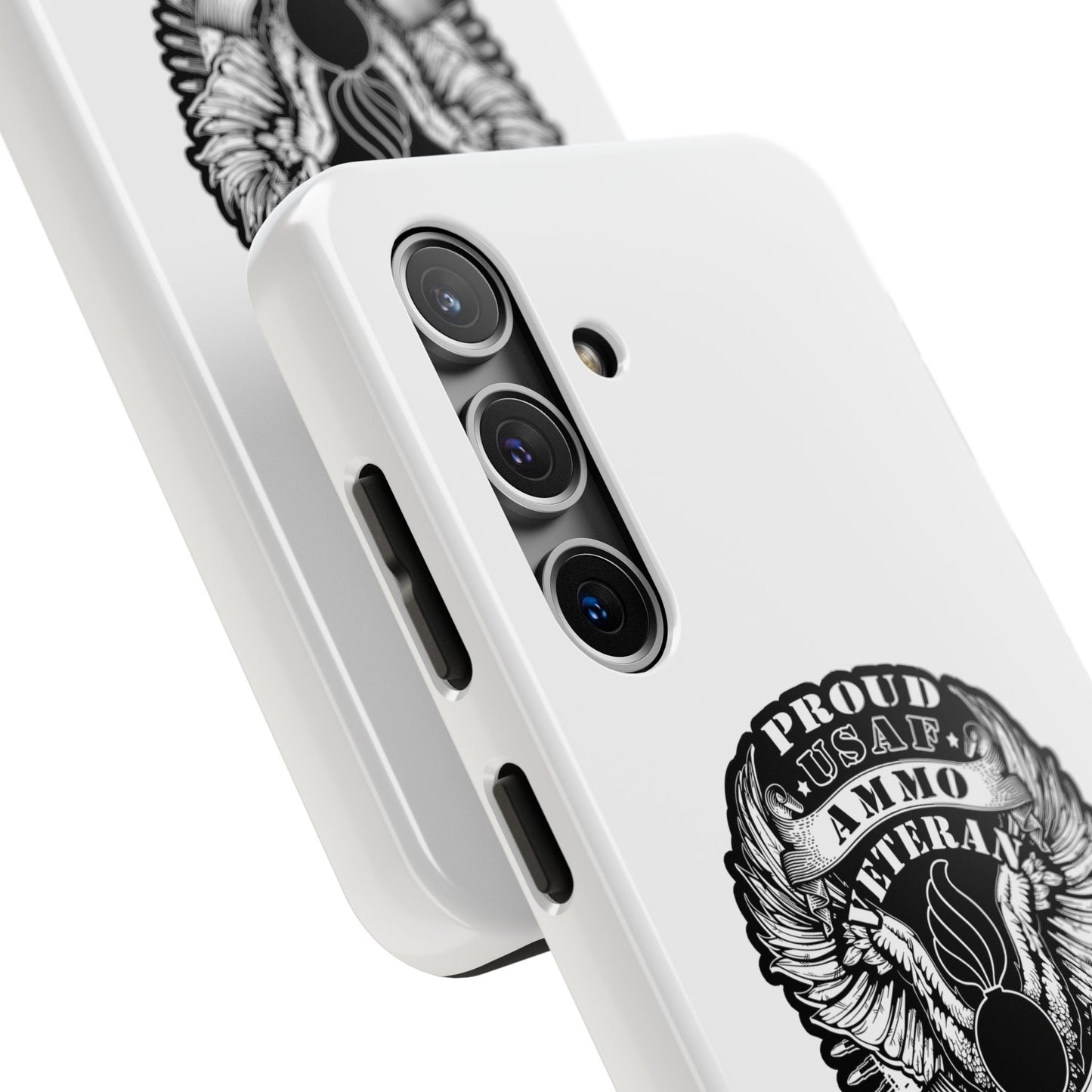 Proud USAF AMMO Veteran 461 2W0 Munitions IYAAYAS Pisspot Eagle Wings Vintage Ribbon Scrolls White Background Tough Phone Cases