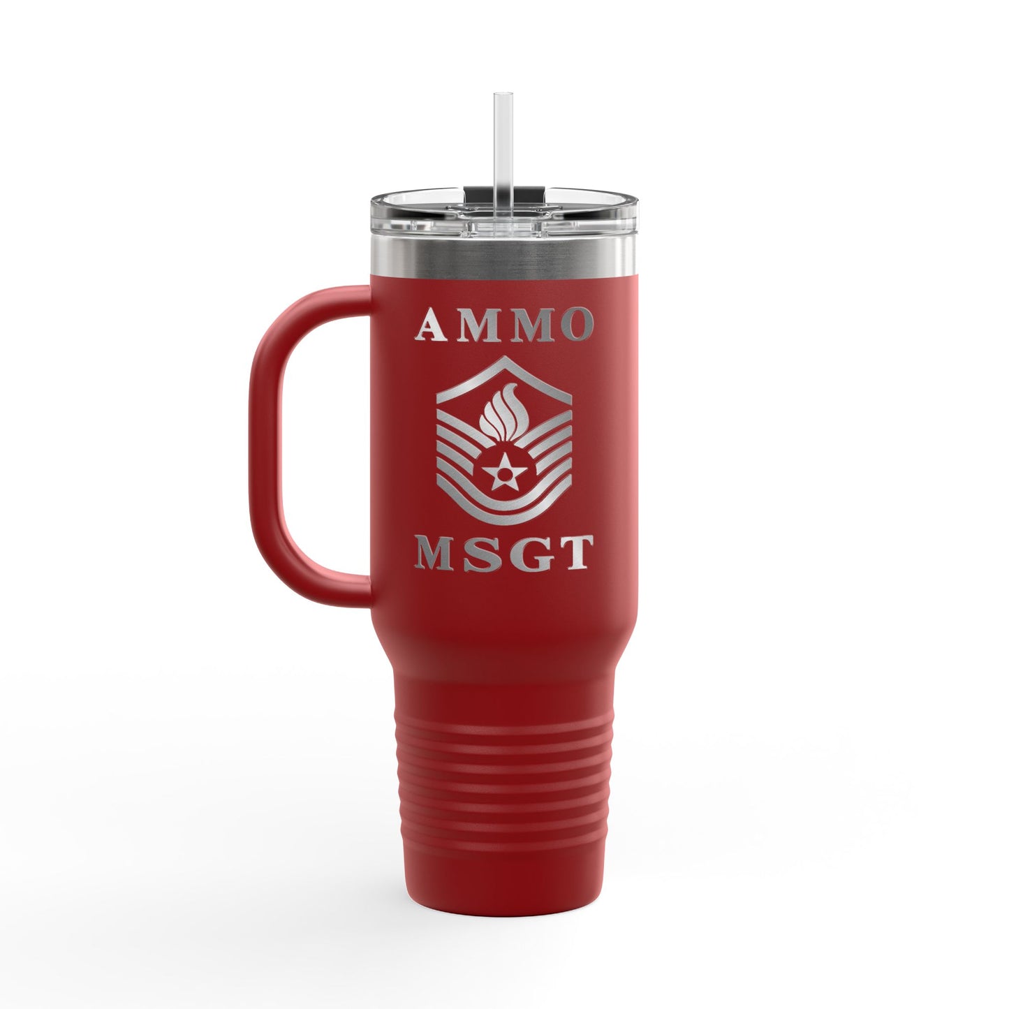 Shiny Metal Appearance AMMO MSgt Rank Stripe with Pisspot Insulated Travel Mug, 40oz