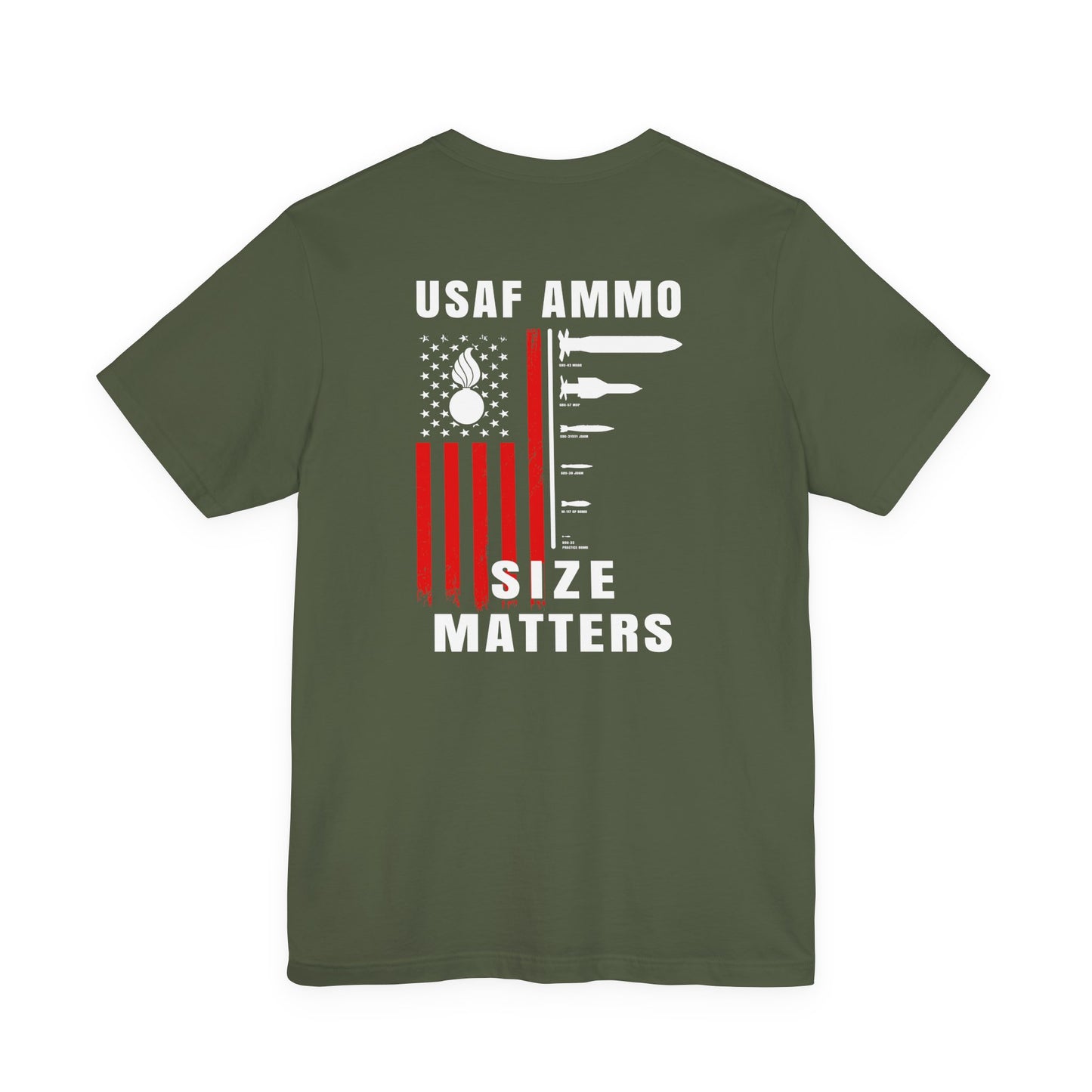 USAF AMMO Size Matters Pisspot American Flag Various Aircraft Bomb Silhouettes IYAAYAS Unisex Jersey Short Sleeve Tee
