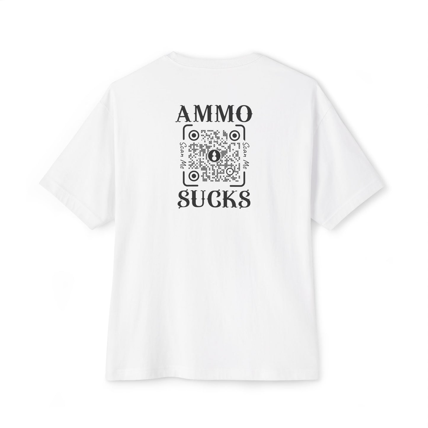 USAF AMMO Unique QR Code Scan Me Produces Text Message With The Correct Reply to AMMO Sucks Unisex Oversized Boxy Tee