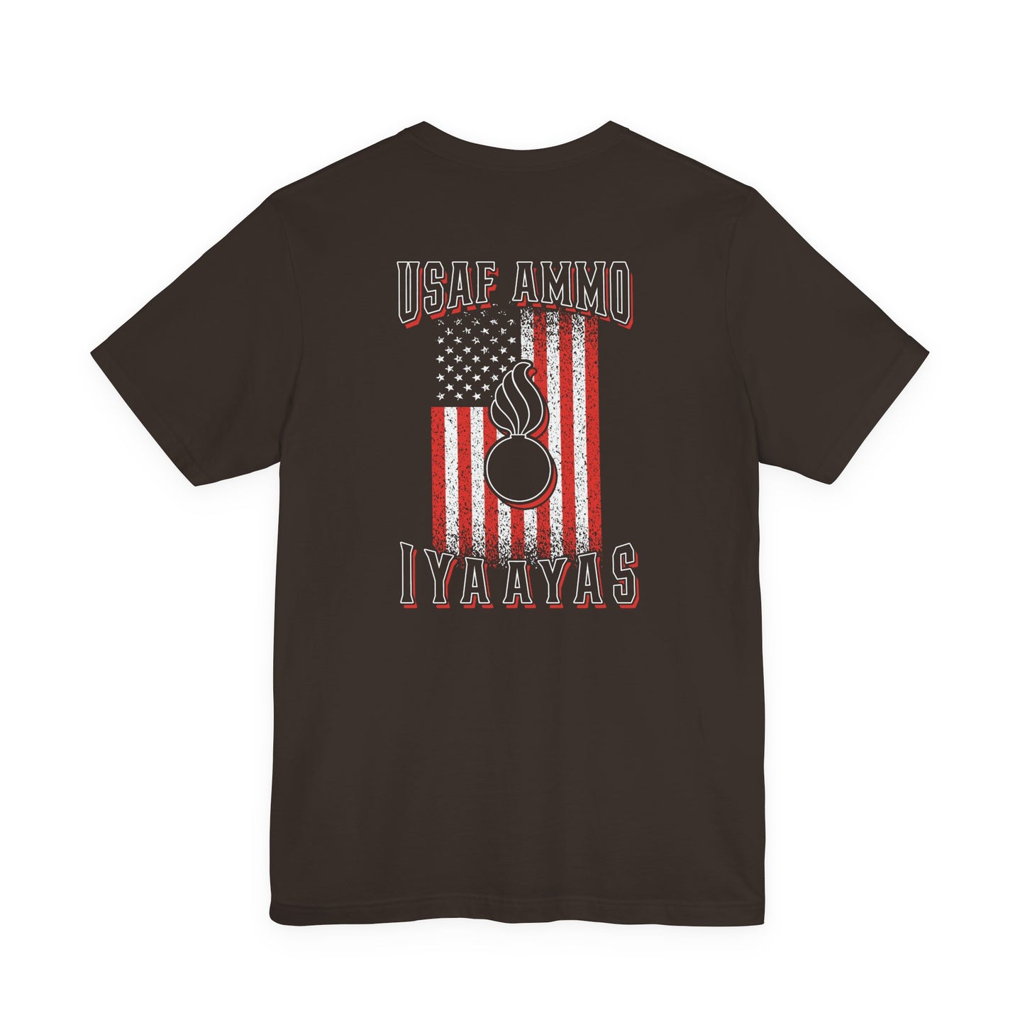 USAF AMMO IYAAYAS Pisspot Red White and Black Grunge Vertical American Flag Unisex Jersey Short Sleeve Tee