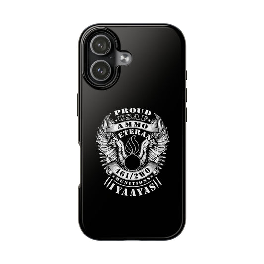 Proud USAF AMMO Veteran 461 2W0 Munitions IYAAYAS Pisspot Eagle Wings Vintage Ribbon Scrolls Black Background Tough Phone Cases