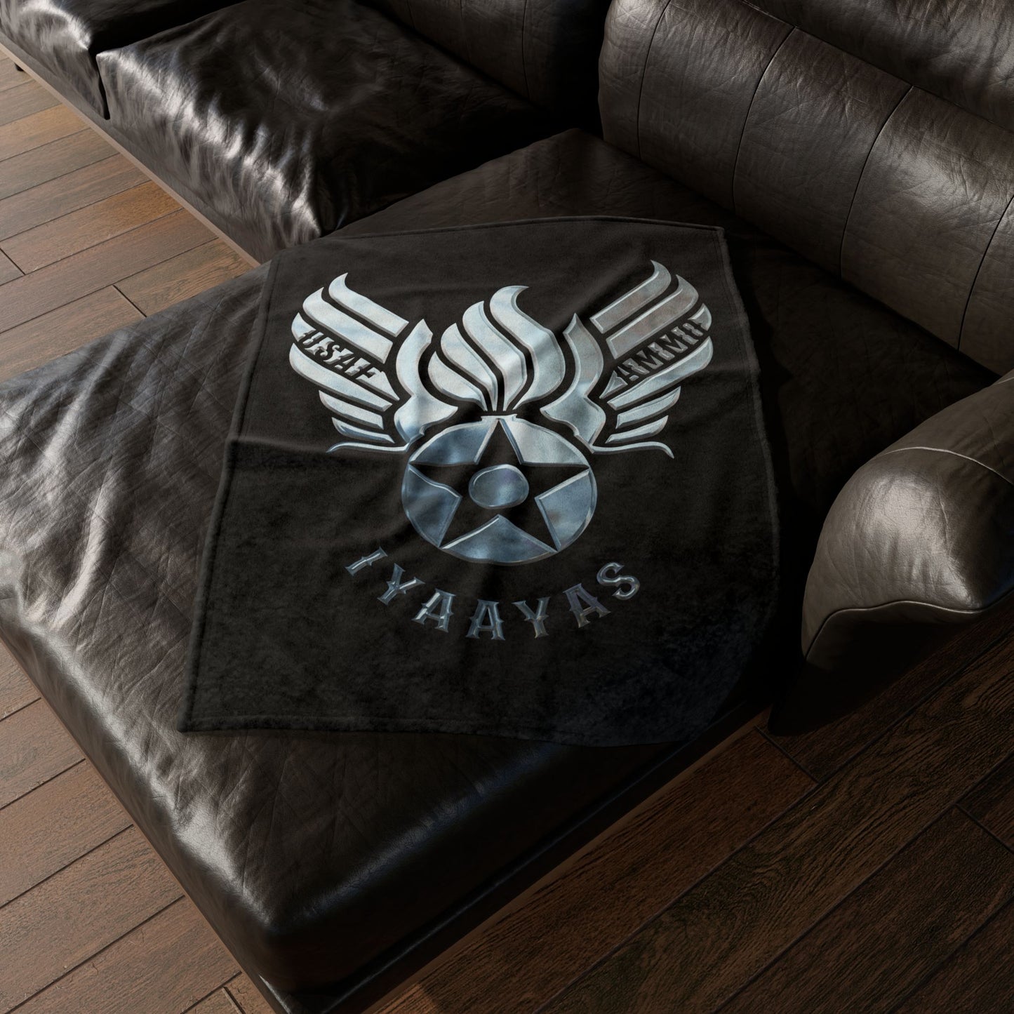 Shiny Chrome Hap Arnold Air Force Logo Combined With Pisspot USAF AMMO IYAAYAS Soft Polyester 30" x 40" Blanket