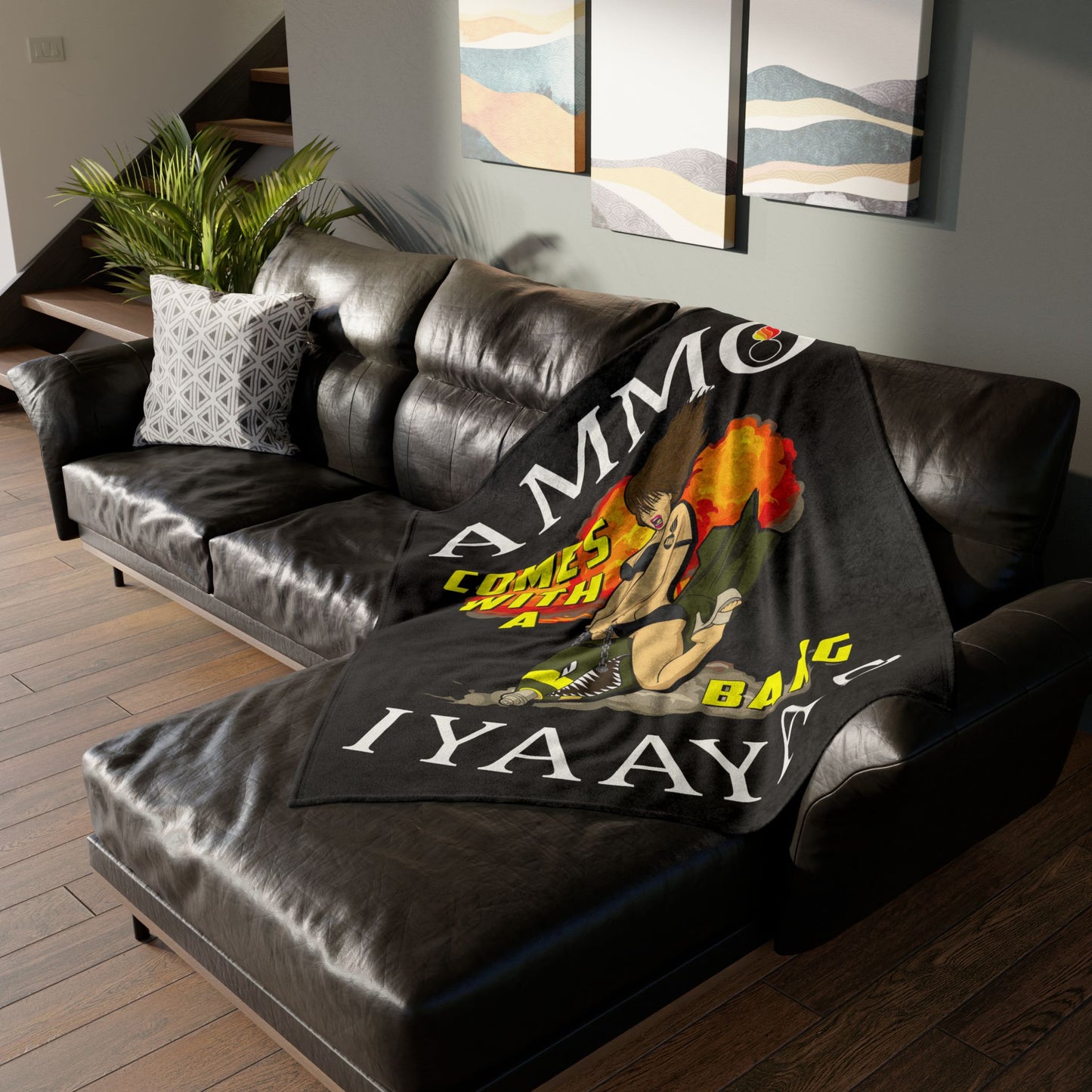 AMMO Comes With A Bang Girl Riding Bomb Background Explosion IYAAYAS Soft Polyester 50" x 60" Blanket