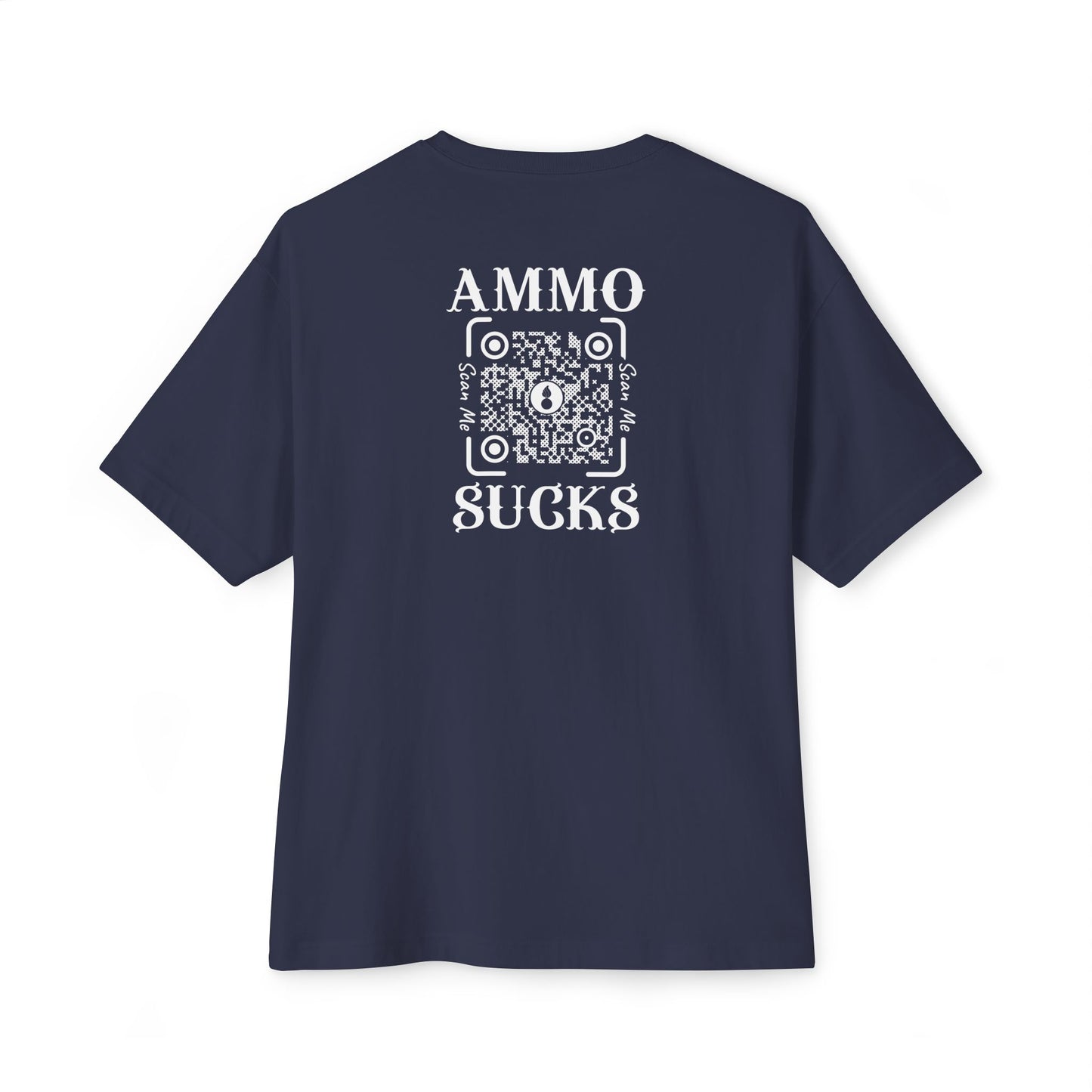 USAF AMMO Unique QR Code Scan Me Produces Text Message With The Correct Reply to AMMO Sucks Unisex Oversized Boxy Tee