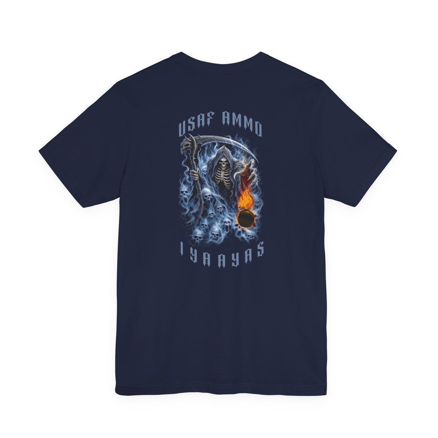 USAF AMMO Grim Reaper Holding Sickle Dropping A Glowing Hot Pisspot IYAAYAS Unisex Jersey Short Sleeve Tee