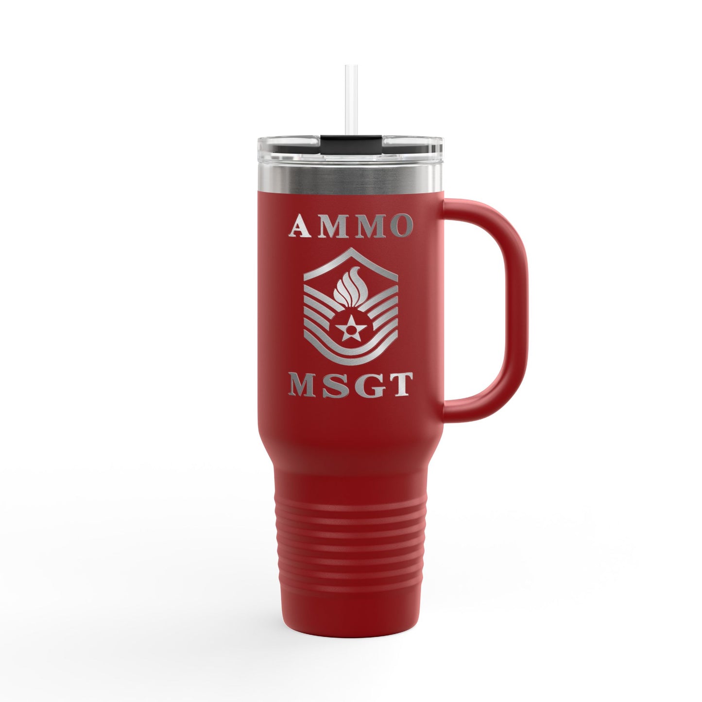 Shiny Metal Appearance AMMO MSgt Rank Stripe with Pisspot Insulated Travel Mug, 40oz