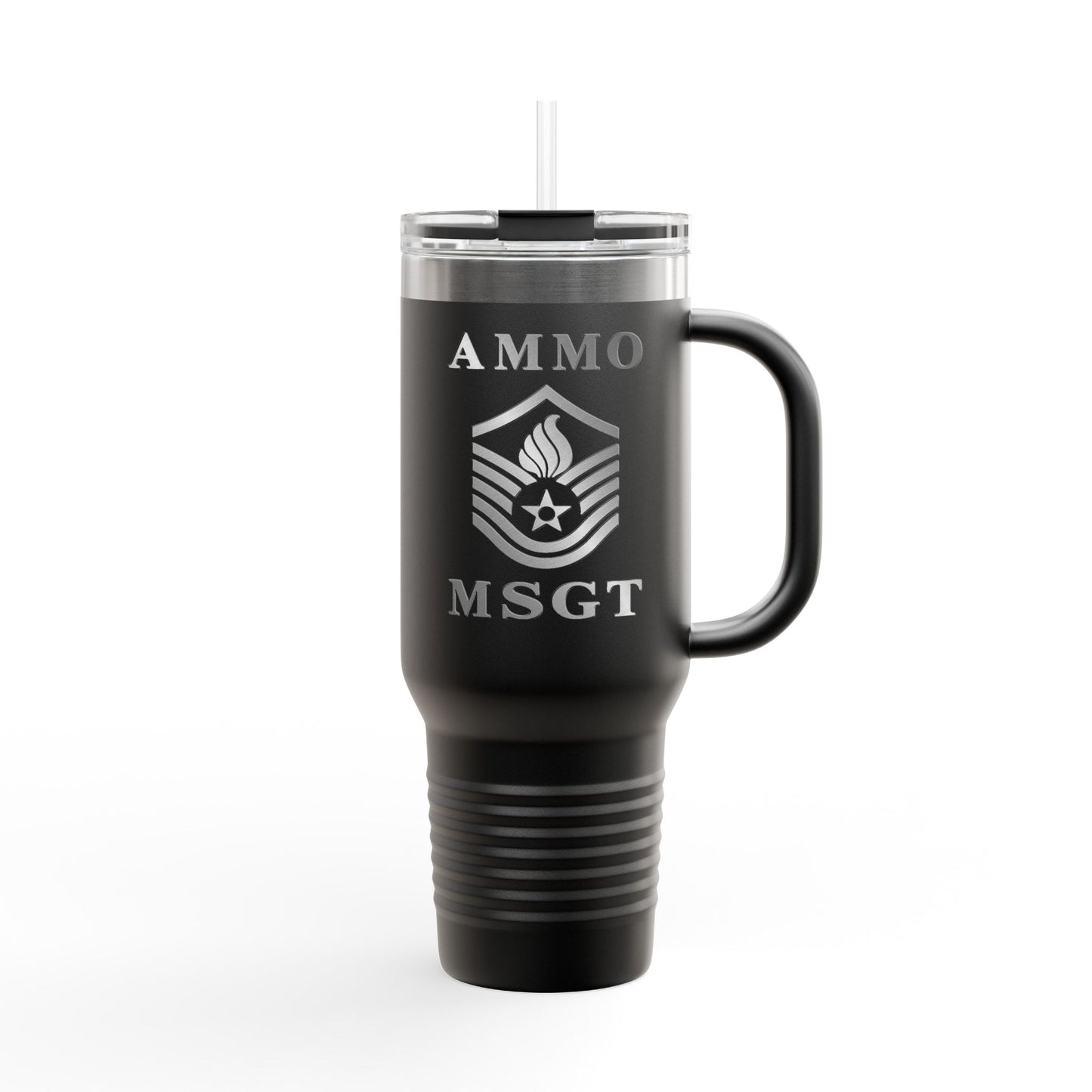 Shiny Metal Appearance AMMO MSgt Rank Stripe with Pisspot Insulated Travel Mug, 40oz