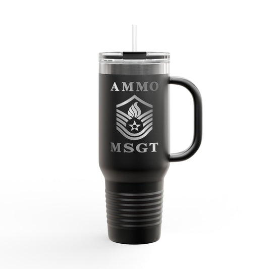 Shiny Metal Appearance AMMO MSgt Rank Stripe with Pisspot Insulated Travel Mug, 40oz