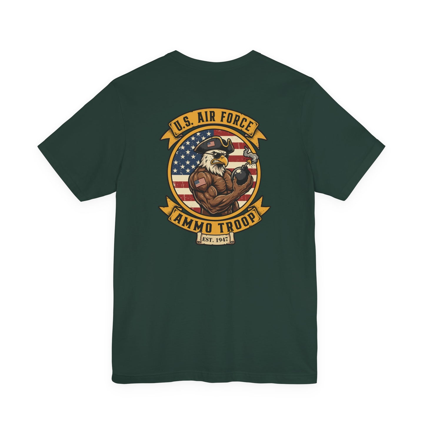 Muscular Eagle U. S. Air Force AMMO Troop holding pisspot American Flag Unisex Jersey Short Sleeve Tee