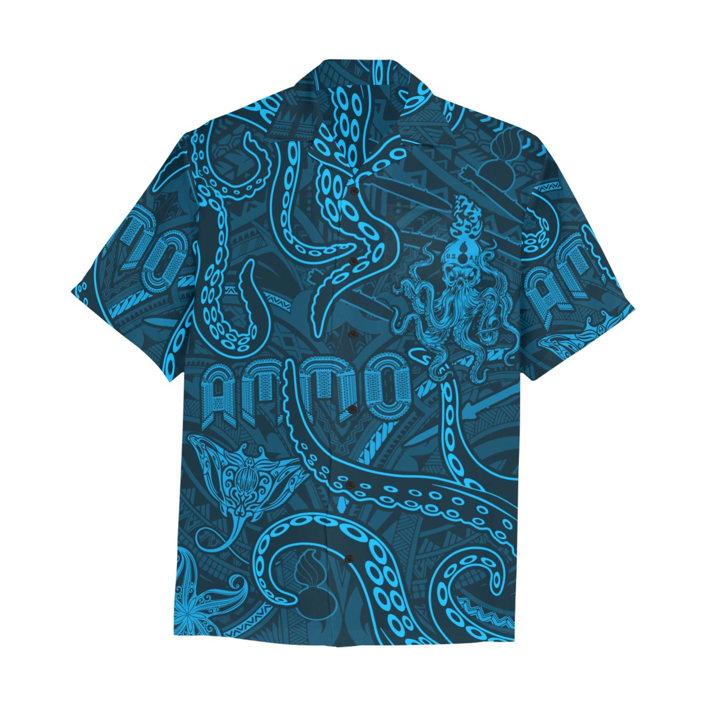 Aqua Blue Sea Life Mens Hawaiian Shirt With Left Chest Pocket