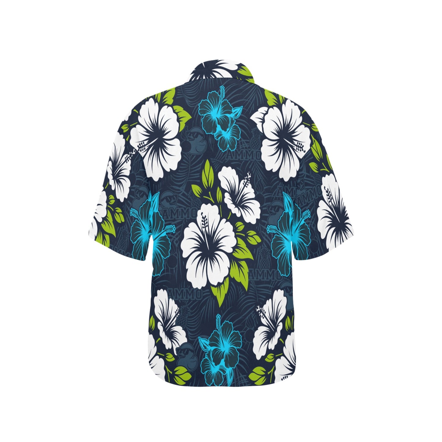 Deep Blue With Bright Flowers Pisspots AMMO Pineapples and Rubber Duckies Womens Version Hawaiian Shirt