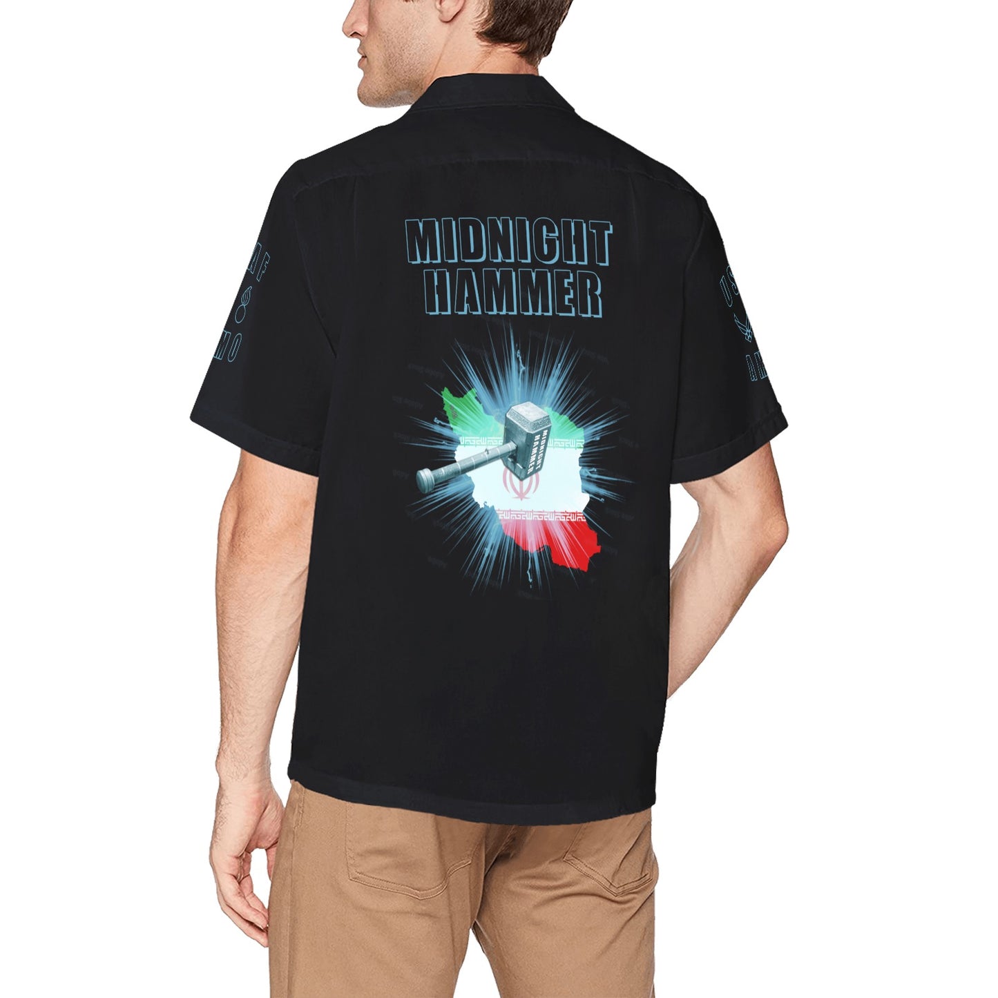 USAF AMMO Midnight Hammer Colored Map Pisspot AF Vector Mens Black Hawaiian Shirt With Left Chest Pocket