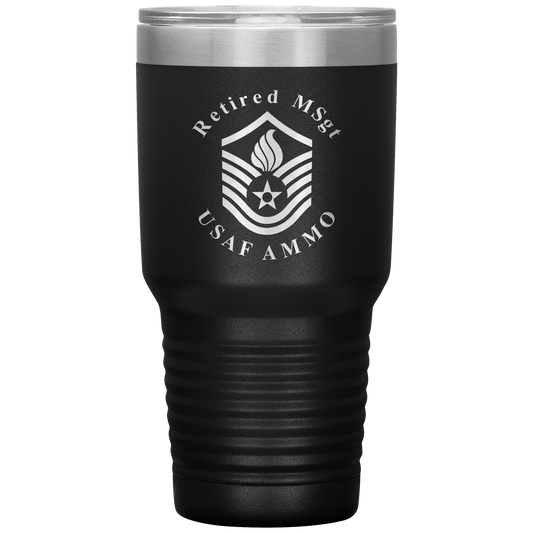 Retired MSgt USAF AMMO Blues Stripe With Pisspot Flame Insulated Tumbler, 30oz