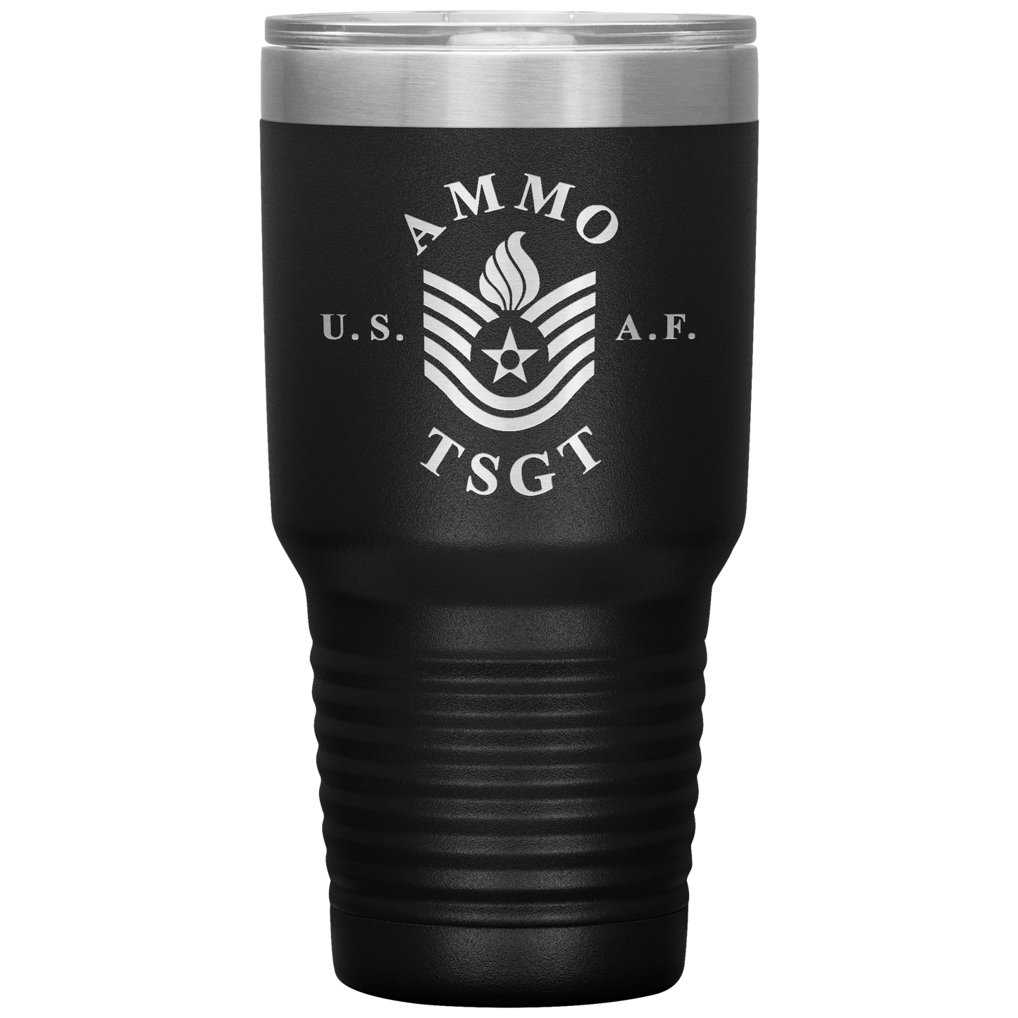 AMMO TSgt USAF Blues Stripe With Pisspot Flame Insulated Tumbler, 30oz
