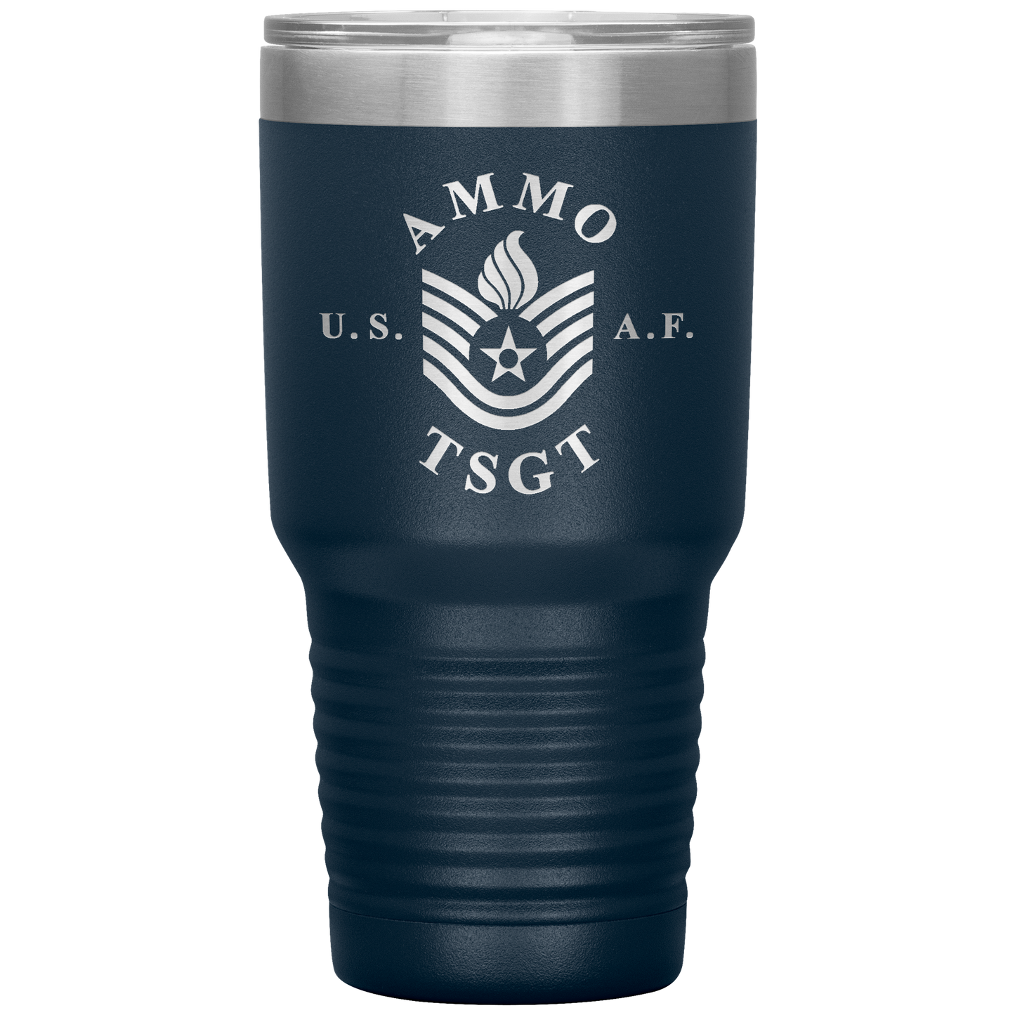 AMMO TSgt USAF Blues Stripe With Pisspot Flame Insulated Tumbler, 30oz