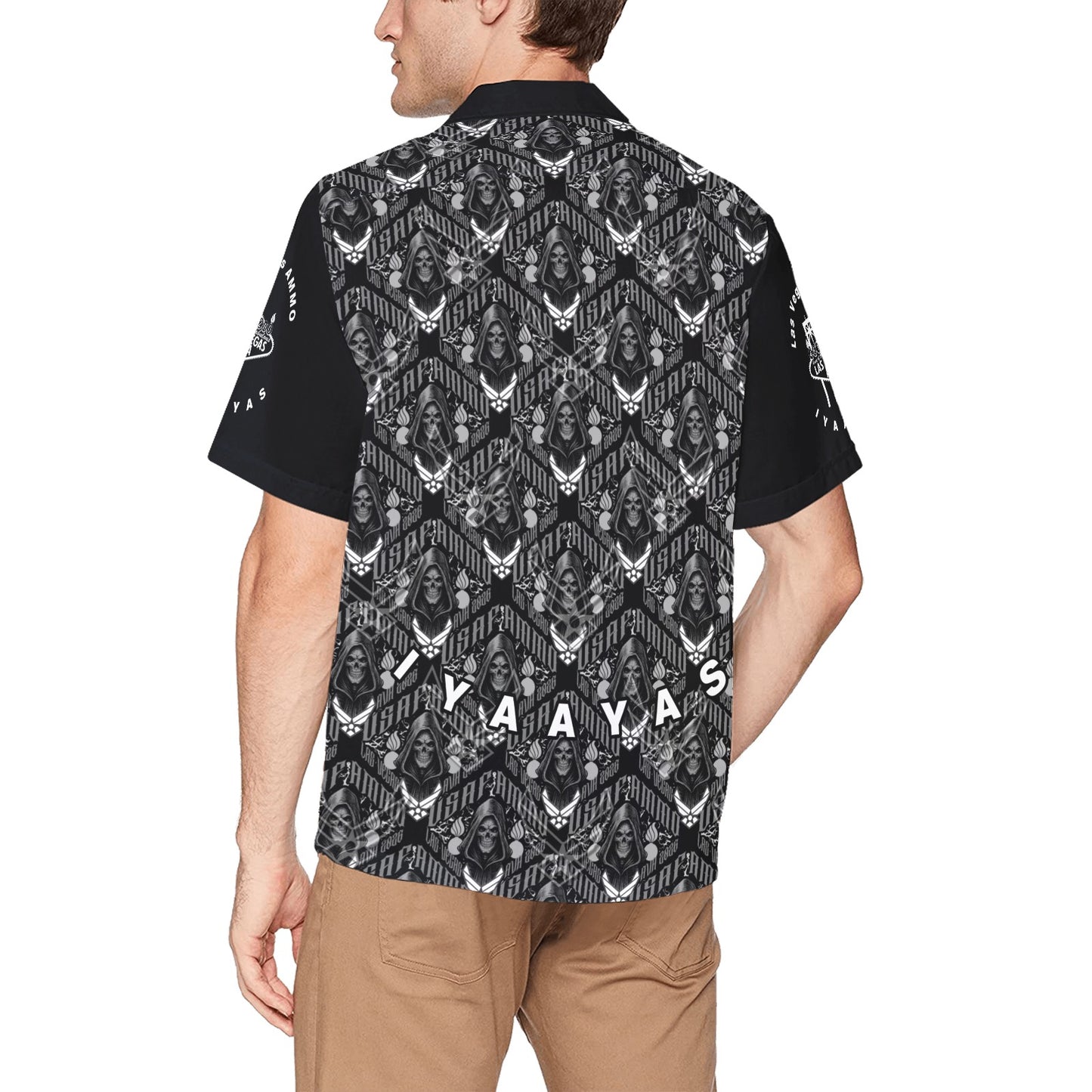 USAF AMMO Grim Reaper 2026 Las Vegas AVA Pisspots IYAAYAS Mens Black V2 Event Hawaiian Shirt with Front Left Chest Pocket