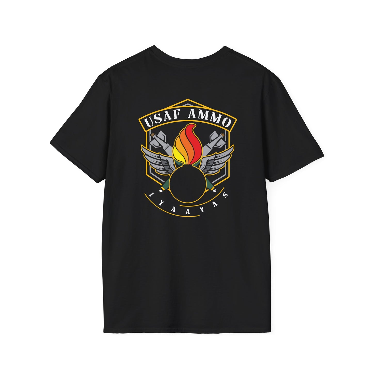USAF AMMO Pisspot Bombs Wings IYAAYAS Logo Unisex Softstyle T-Shirt