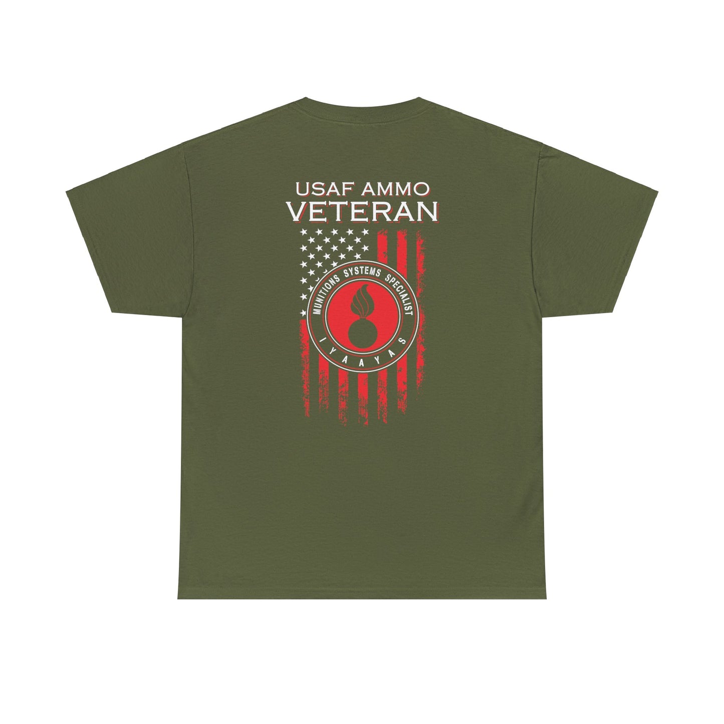 USAF AMMO Veteran Vertical Flag Round Pisspot Logo Munitions Gift Unisex Heavy Cotton Tee