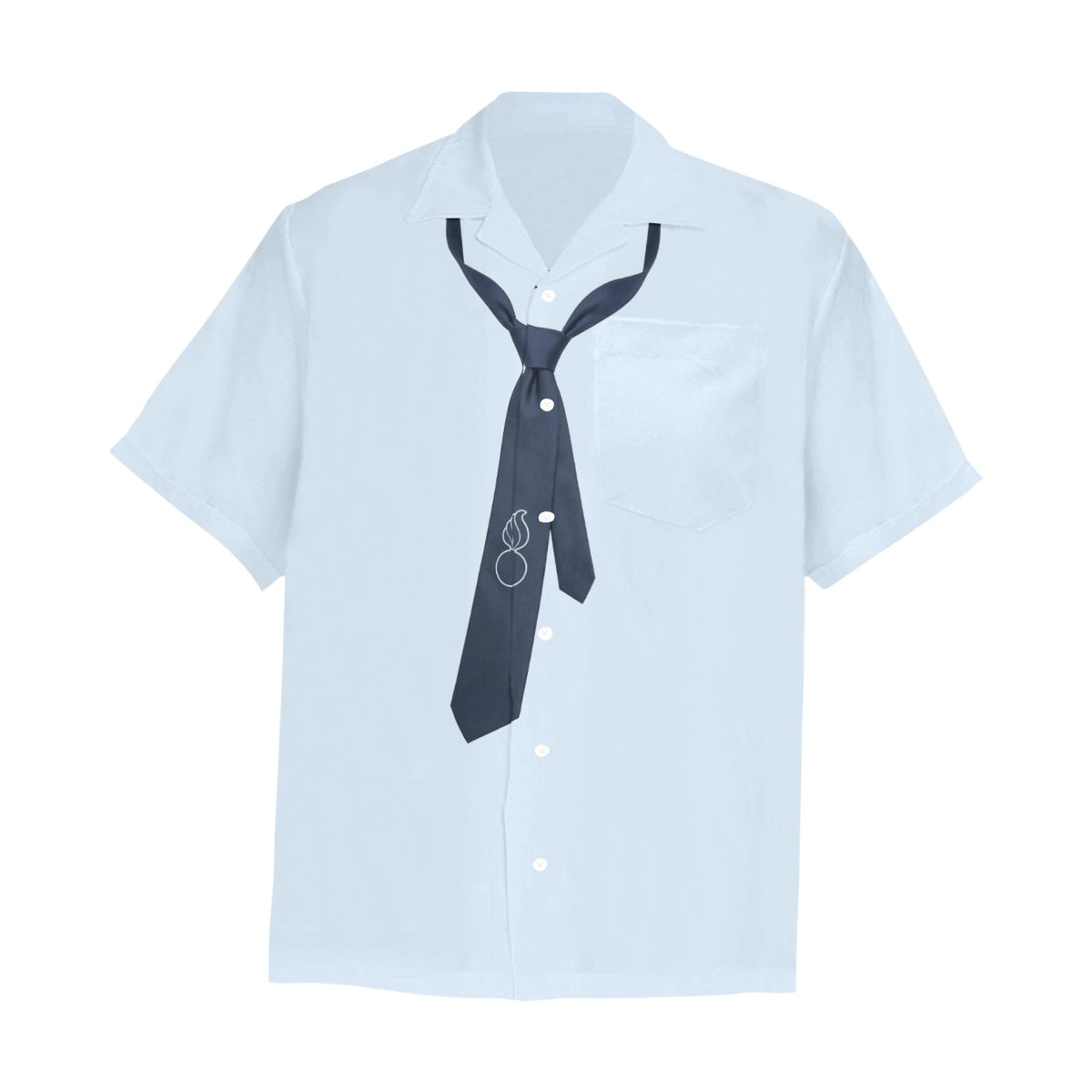 Blues Colored Shirt With Dark Blue Crooked Loosened Tie with Pisspot On It Hawaiian Shirt With Left Chest Pocket