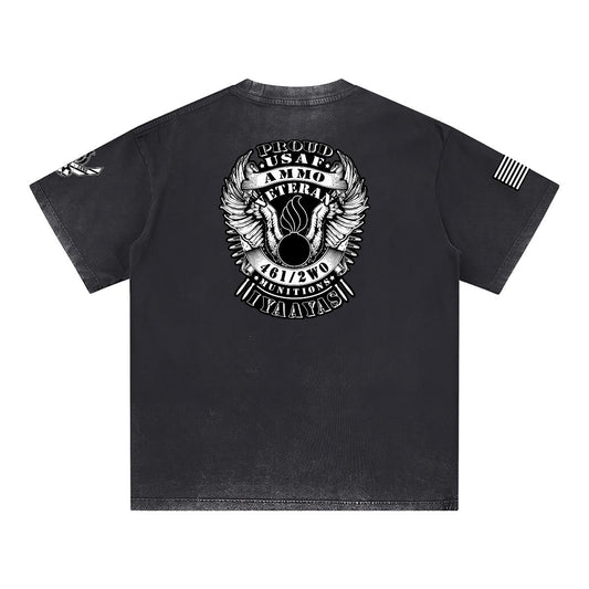 Proud USAF AMMO Veteran IYAAYAS Black and Dark Grey Men's Retro Heavyweight Washed T-shirt Cotton DTG