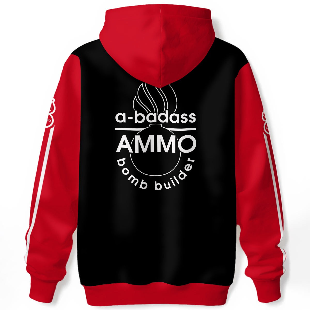 A Badass AMMO Bomb Builder Pisspot Stripes Black Red All-Over Print Pullover Hoodie 310GSM Cotton