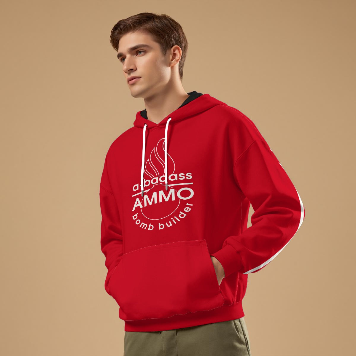 A Badass AMMO Bomb Builder Pisspot Stripes Red All-Over Print Unisex Pullover Hoodie 310GSM Cotton