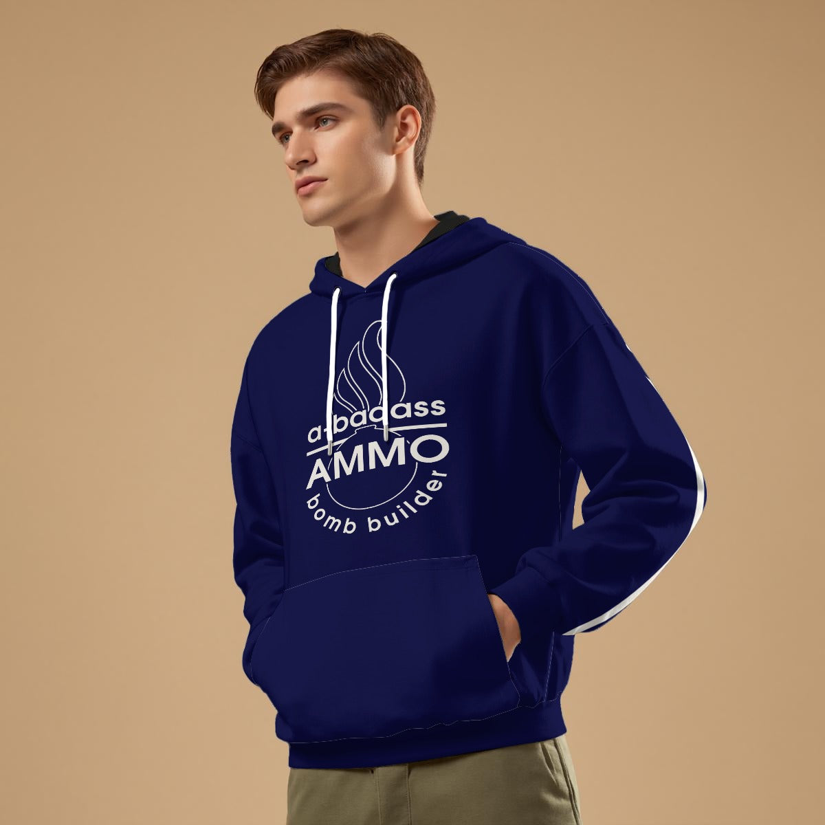 A Badass AMMO Bomb Builder Pisspot Stripes Navy All-Over Print Unisex Pullover Hoodie 310GSM Cotton