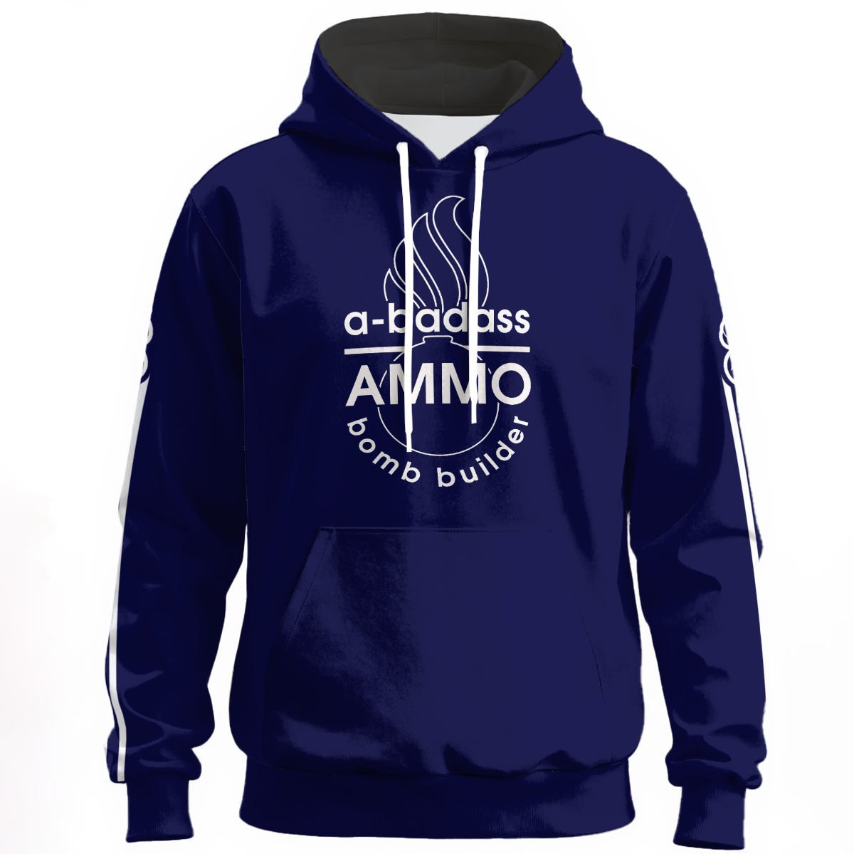 A Badass AMMO Bomb Builder Pisspot Stripes Navy All-Over Print Unisex Pullover Hoodie 310GSM Cotton
