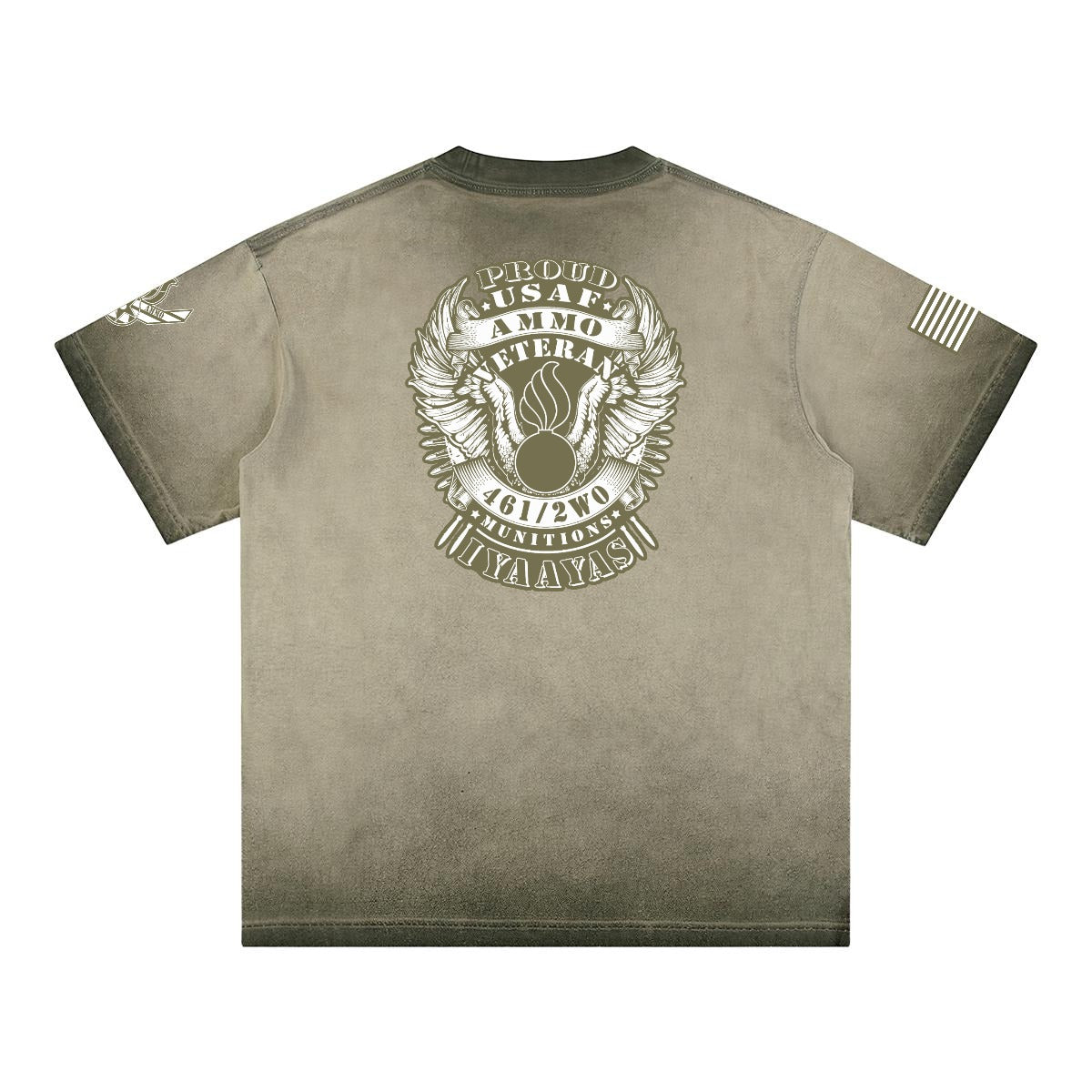 Proud USAF AMMO Veteran IYAAYAS Khaki or Army Green Men's Retro Heavyweight Washed T-shirt Cotton