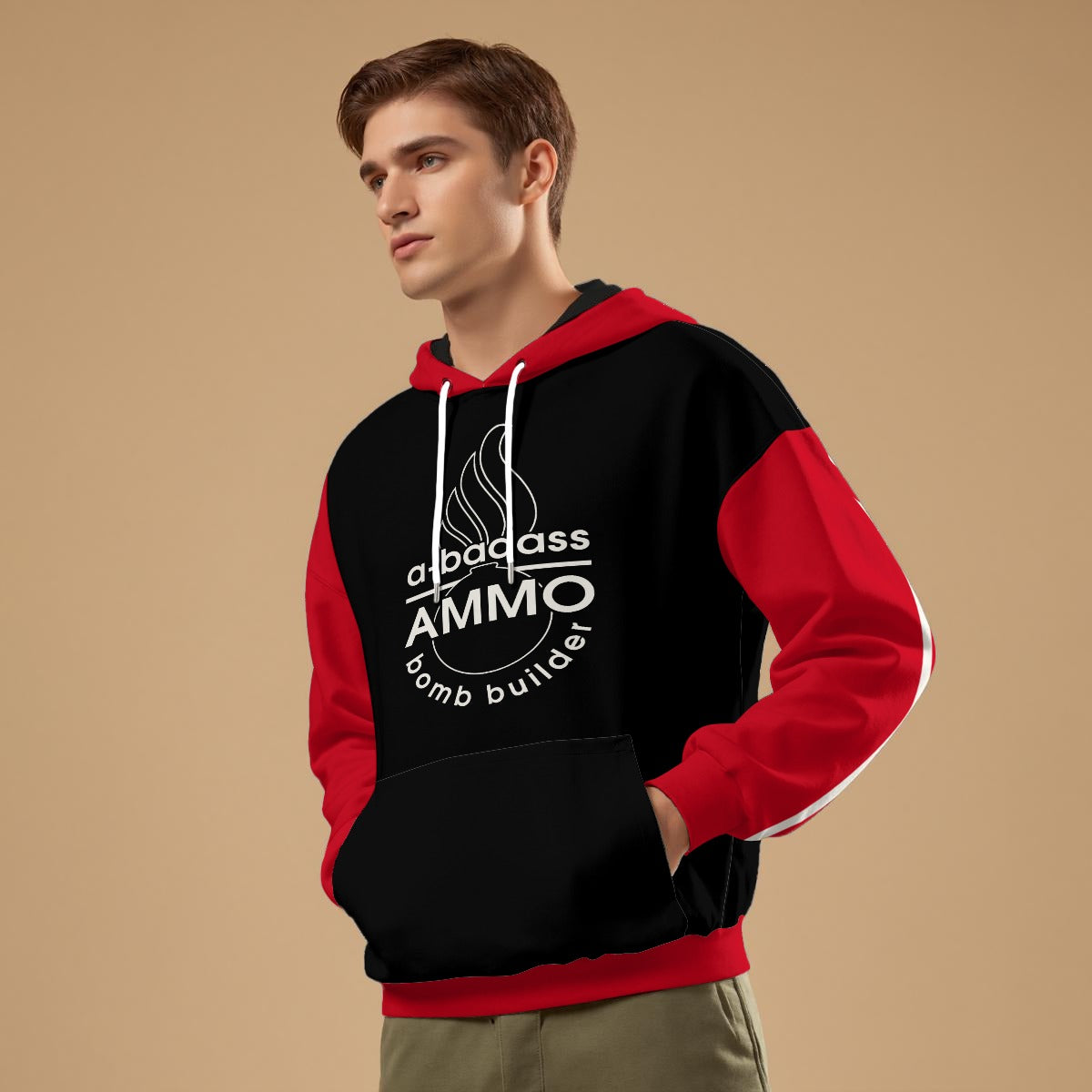 A Badass AMMO Bomb Builder Pisspot Stripes Black Red All-Over Print Pullover Hoodie 310GSM Cotton