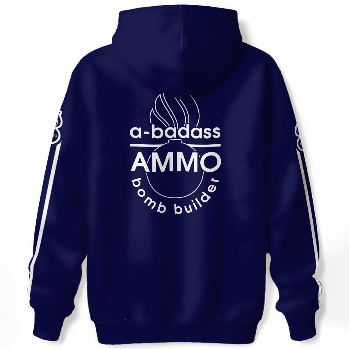 A Badass AMMO Bomb Builder Pisspot Stripes Navy All-Over Print Unisex Pullover Hoodie 310GSM Cotton
