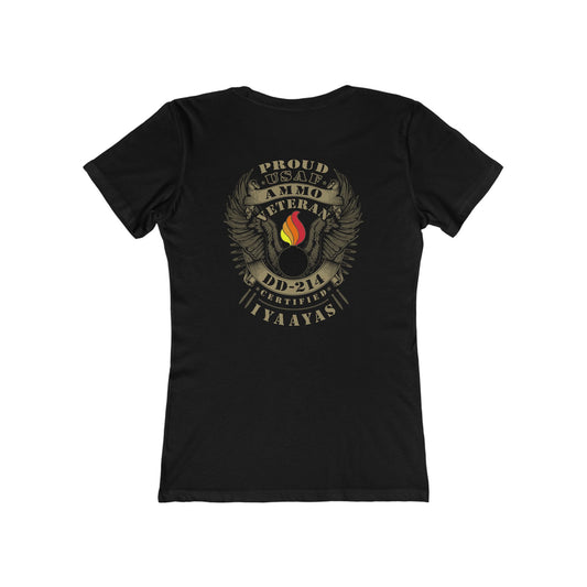 USAF AMMO IYAAYAS Proud Veteran DD-214 Certified Eagle Wings Pisspot Women's The Boyfriend Tee
