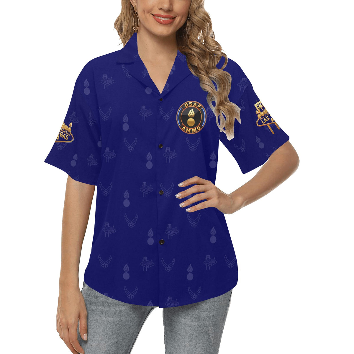 2027 AMMO Bash Las Vegas Grim Reaper Snake Eyes Navy Blue Full Color Logos Women’s Hawaiian Shirt with No Pocket