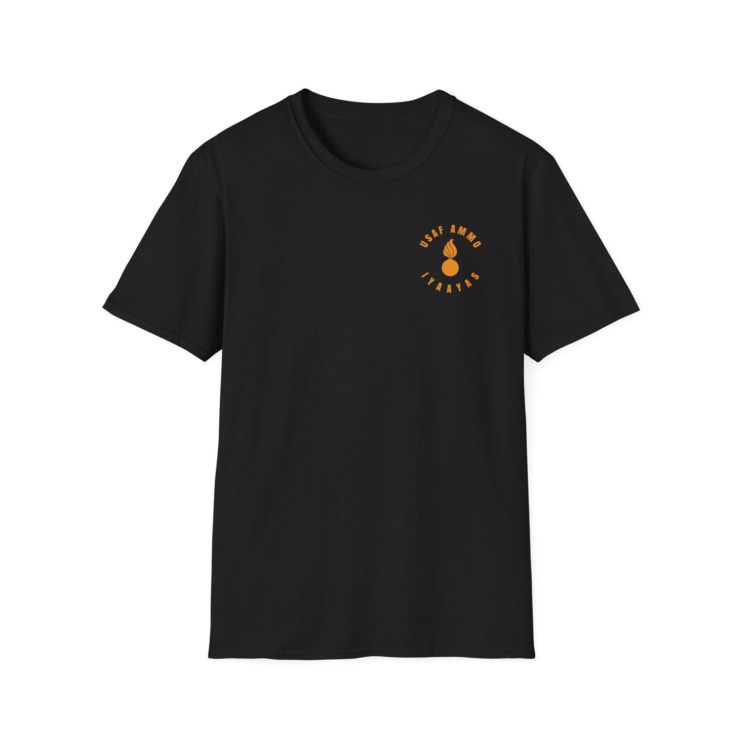 Four Bombs Dropping Spelling USAF AMMO with IYAAYAS and Two Pisspots at the Bottom Back and Front Design Version Unisex Softstyle T-Shirt