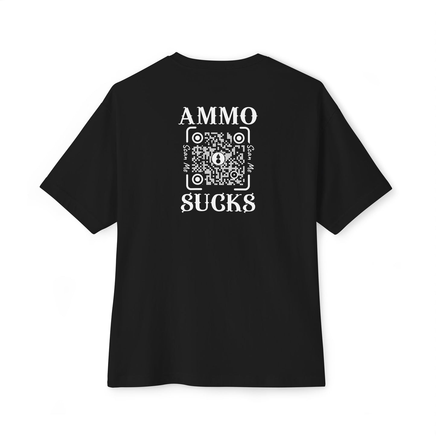 USAF AMMO Unique QR Code Scan Me Produces Text Message With The Correct Reply to AMMO Sucks Unisex Oversized Boxy Tee