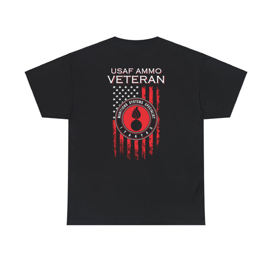 USAF AMMO Veteran Vertical Flag Round Pisspot Logo Munitions Gift Unisex Heavy Cotton Tee